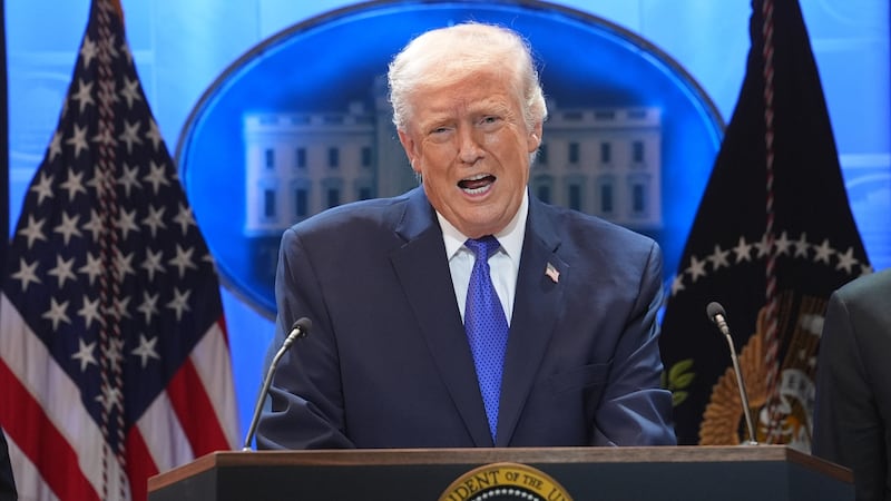 President Donald Trump speaks during a press briefing at the White House, Friday, Feb. 20,...