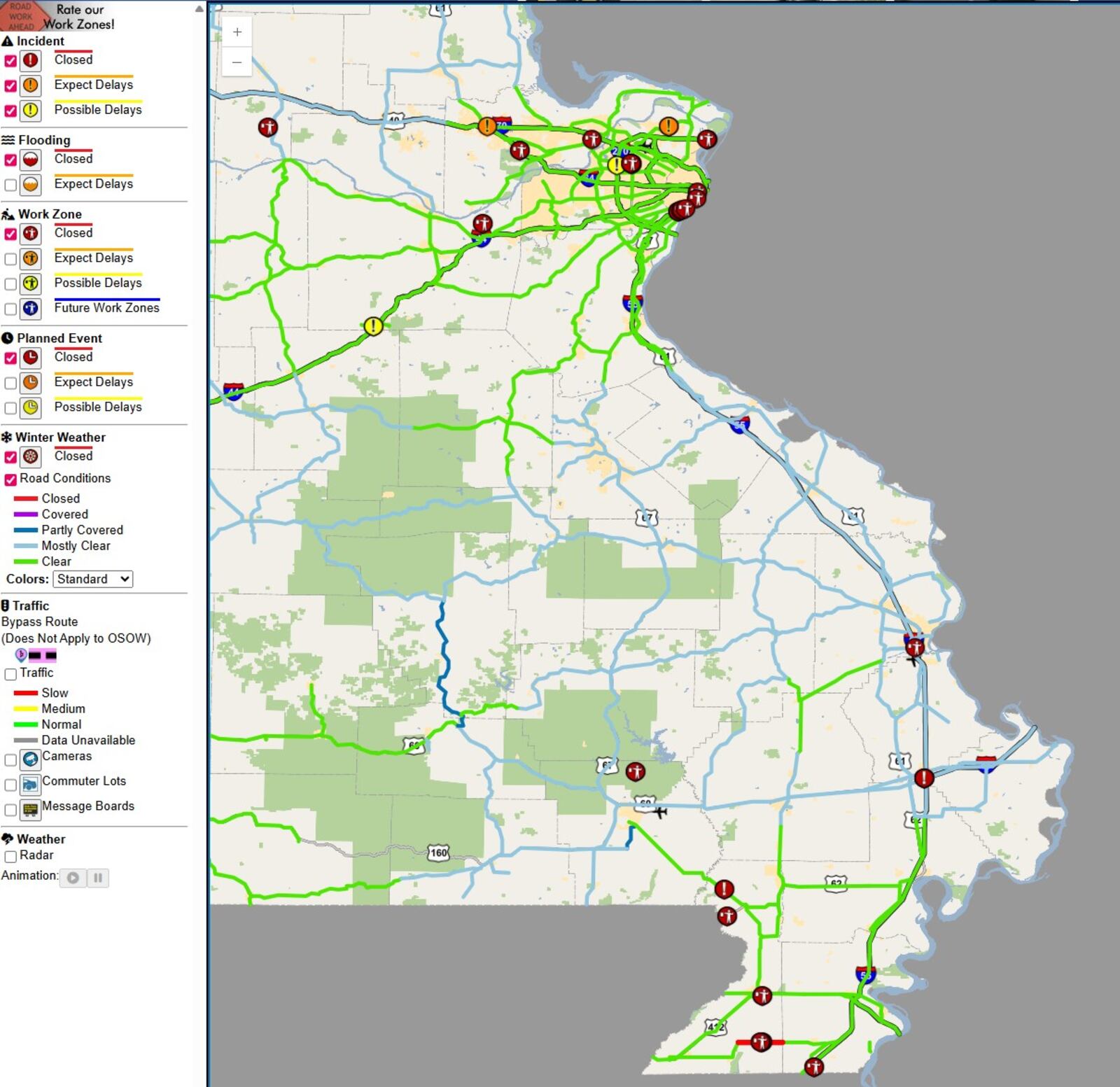 Tdat Map Road conditions in the Heartland 1/30