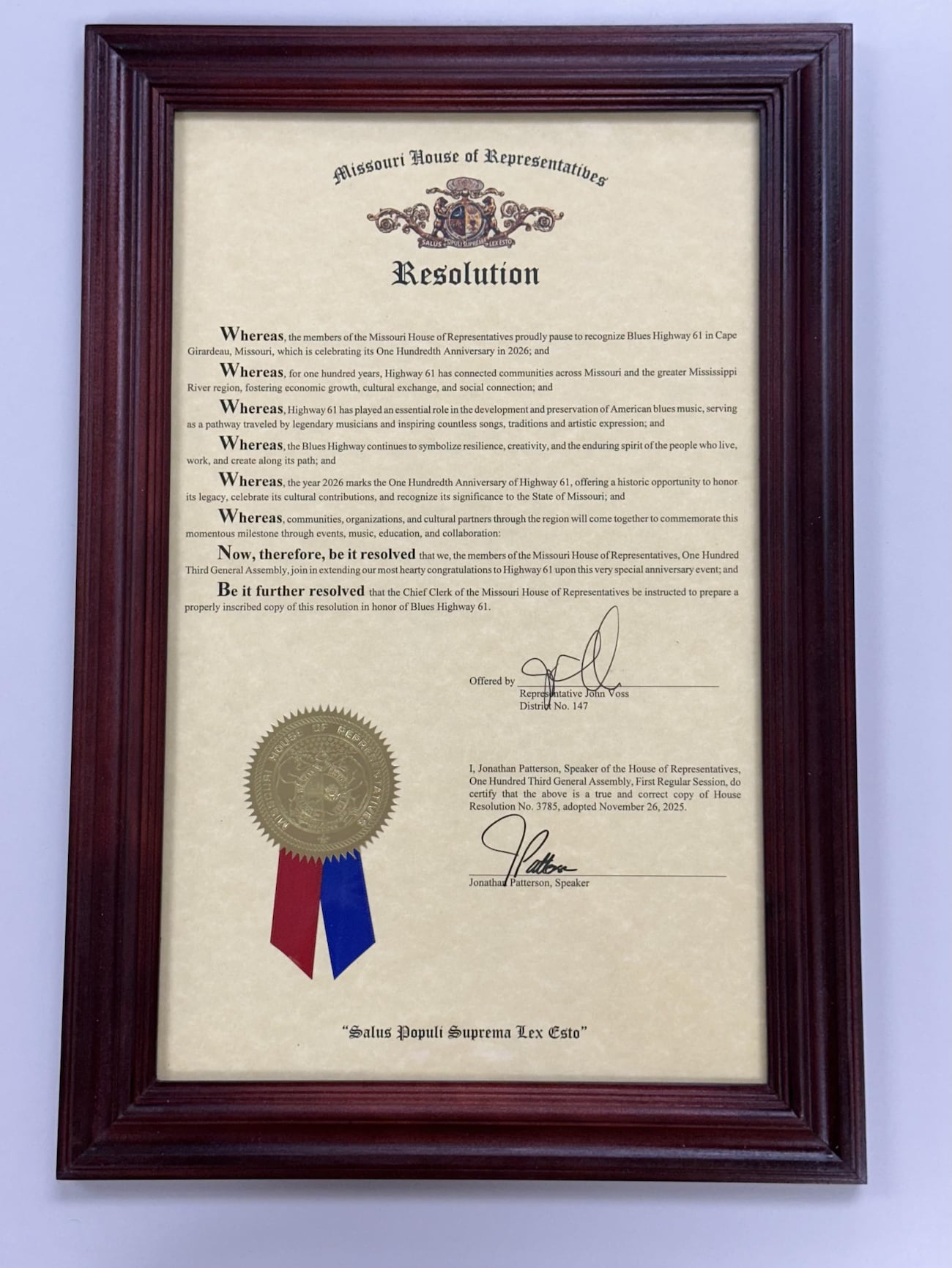 Resolution House Mo. House resolution honors a century of the ‘Blues Highway’