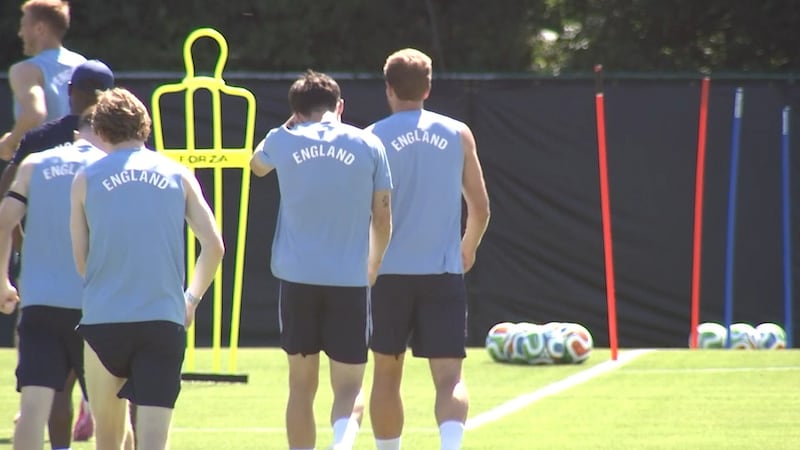 The training session featured goaltenders running drills on one end of the field while the...