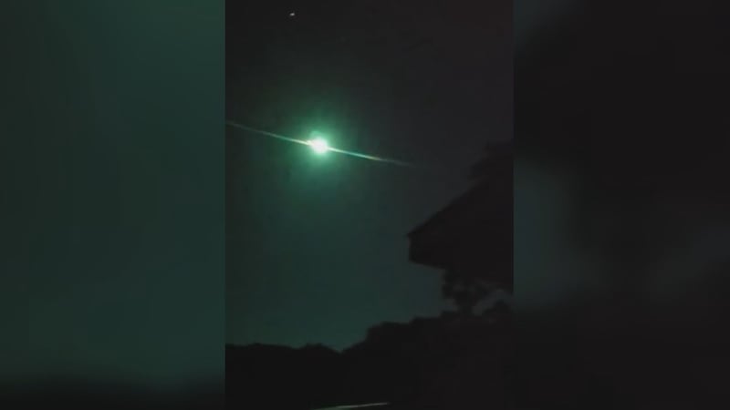 This greenish-blue fireball streaking across the sky was seen in Hayti and other locations in...