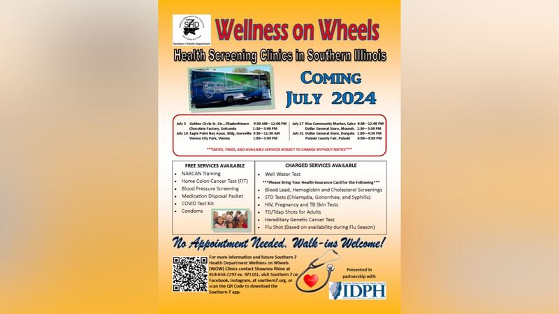 The Southern 7 Health Department’s Wellness on Wheels (WOW) Van Clinics will be stopping in...