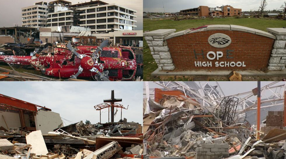 Tornado damage to St. John's Regional Medical Center, Joplin High School, St. Mary's Catholic...