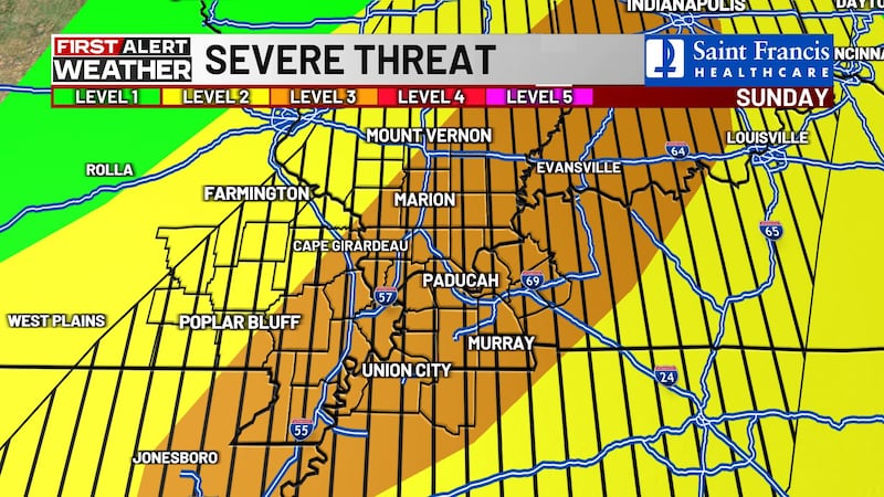 A majority of the Heartland is outlooked at a threat level 3 out of 5 for severe weather on...