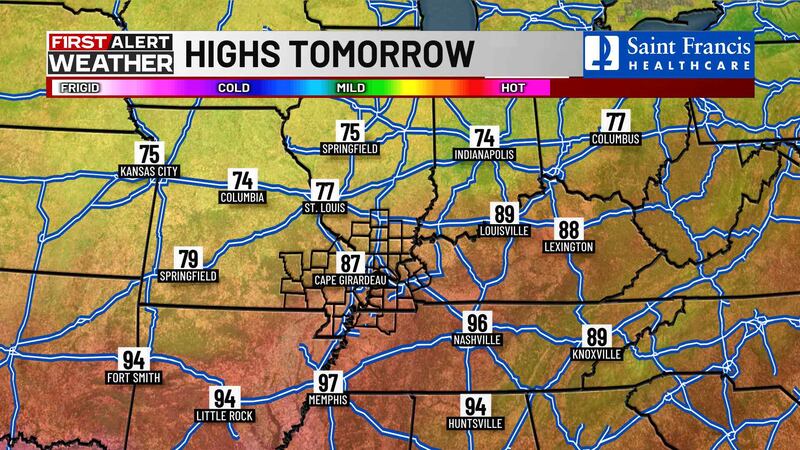 High temperatures will be in the upper 80s instead of the upper 90s.