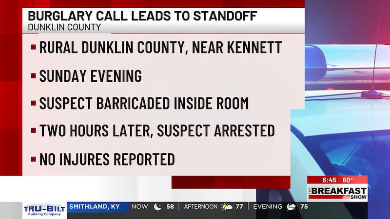 Burglary call leads to standoff, arrest in rural Kennett