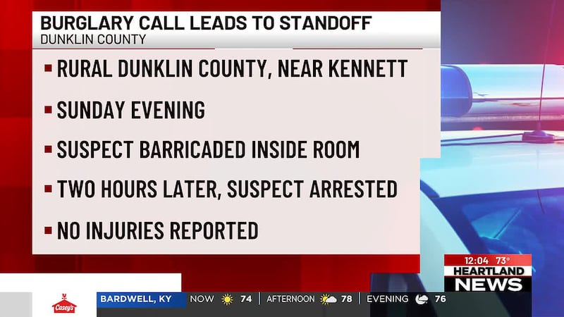 Burglary in Dunklin County leads to standoff for two hours